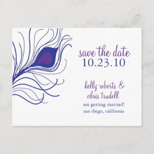 Peacock Feather Save The Date postcard