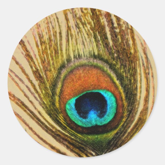 Peacock Feather Set 1108 Classic Round Sticker (Front)