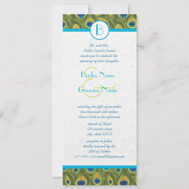 Peacock Feather Swirls Wedding Invitation (Back)