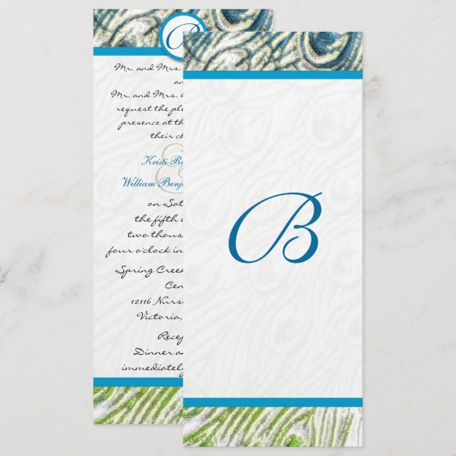 Peacock Feather Swirls Wedding Invitation (Front/Back)