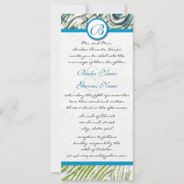 Peacock Feather Swirls Wedding Invitation (Back)