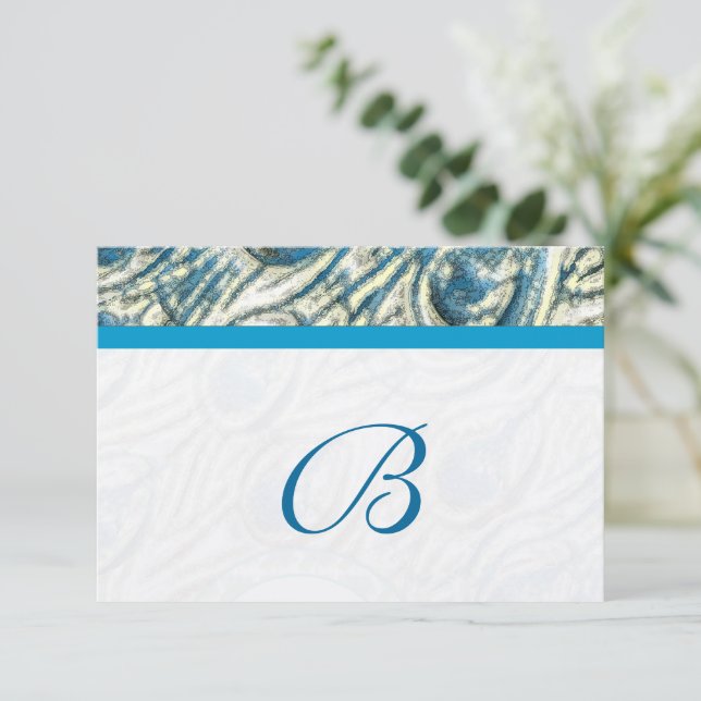 Peacock Feather Swirls Wedding RSVP Card (Standing Front)