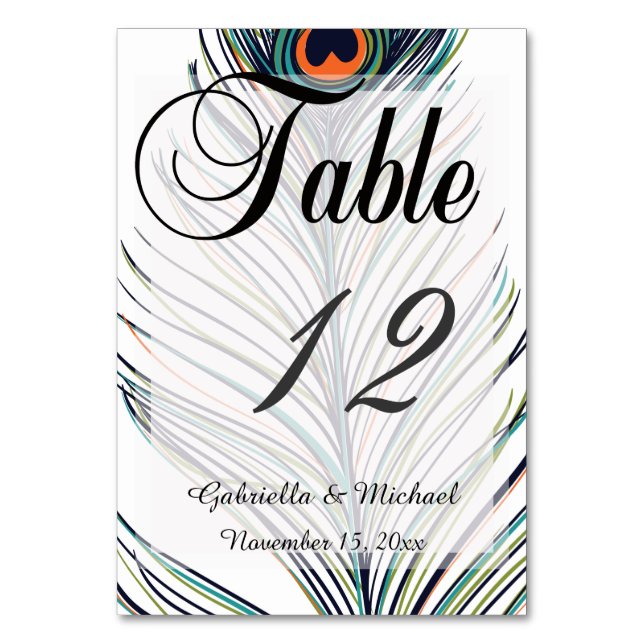 Peacock Feather Table Number (Front)