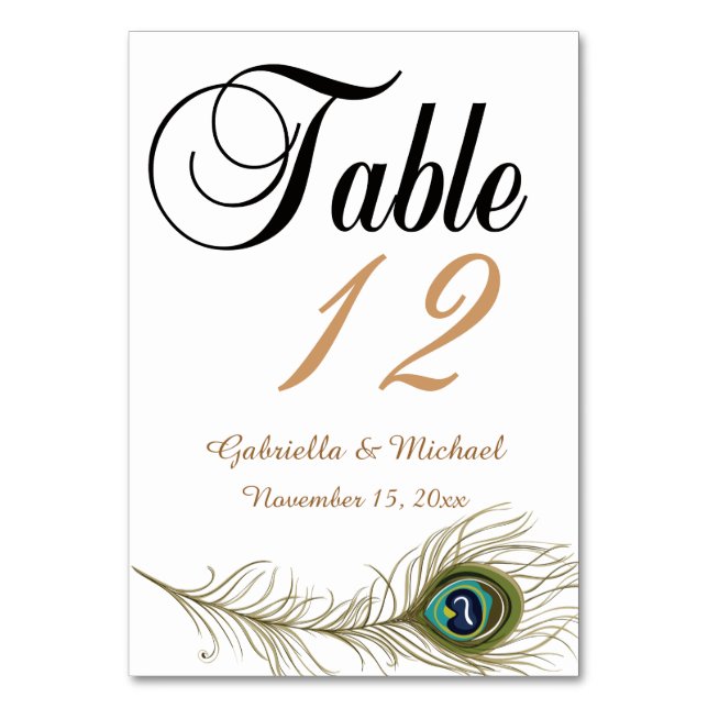Peacock Feather Table Number (Front)