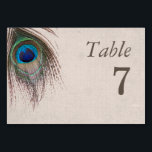 Peacock Feather Tan Wedding Table Number<br><div class="desc">This table card matches the Peacock Feather Border Wedding Invitations, and other wedding products in our store. It features a blue, tan, and green peacock feather at the top left, with your custom text in brown at right. The images and text are placed on a distressed light grey tan background...</div>