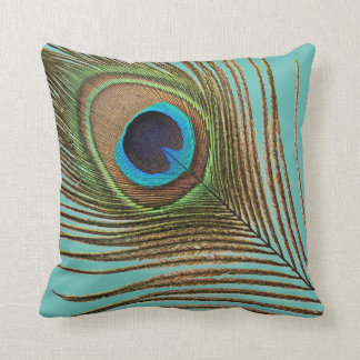 Peacock Feather Teal Blue Green Patterns Elegant Cushion