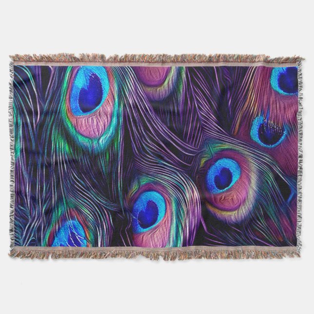 Peacock Feather Throw Blanket (Front)