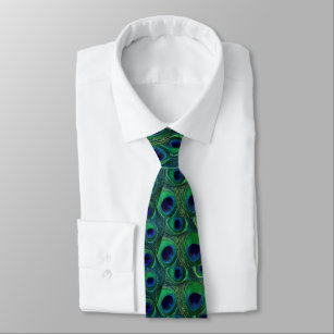 Peacock Feather Tie - Green Teal Navy Blue Purple