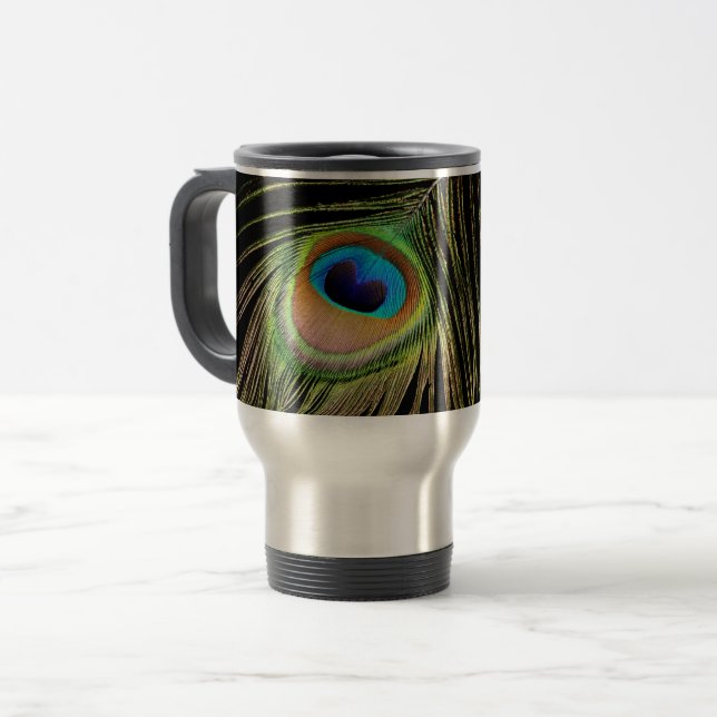 Peacock Feather Travel Mug (Front Left)