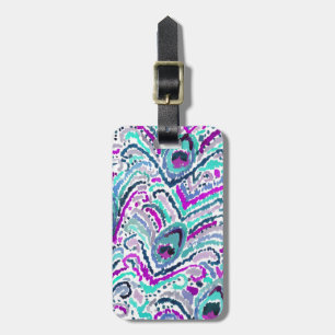 Peacock Feather Watercolor Boho Tribal Luggage Tag