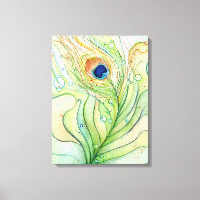 Peacock Feather Watercolor Painting Canvas Print (Front)