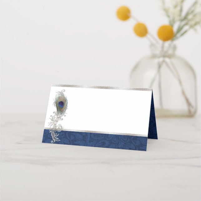 Peacock Feather Wedding Folded Place Card (Front)