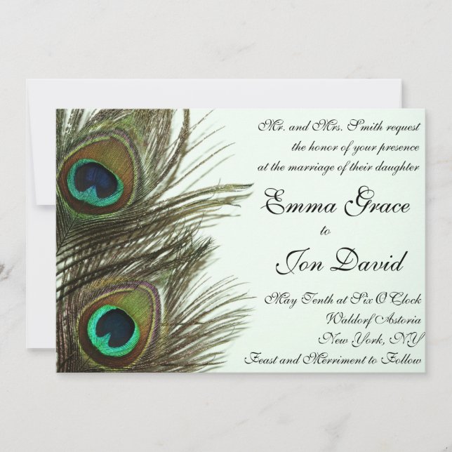 Peacock Feather Wedding Invitation (Front)