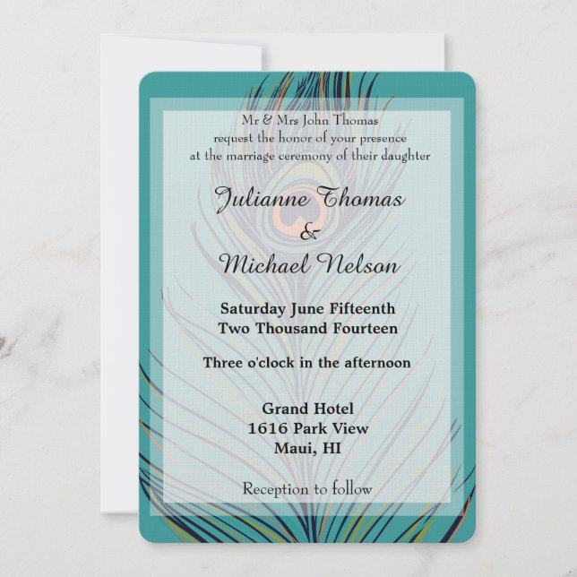 Peacock Feather Wedding Invitation (Front)