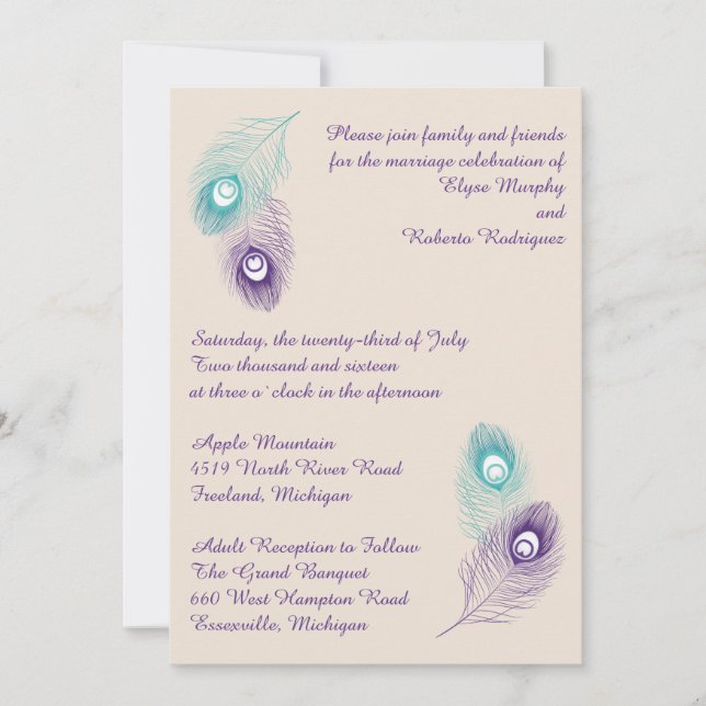 Peacock Feather Wedding Invitation (Front)