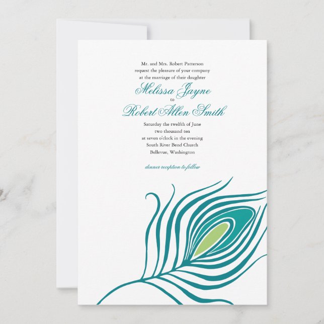 Peacock Feather Wedding Invitation (Front)