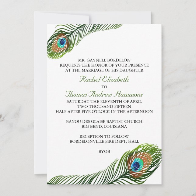 Peacock Feather Wedding Invitations (Front)