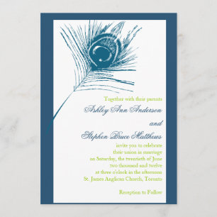 Peacock Feather Wedding Invitations Blue Green