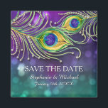Peacock Feather Wedding Jewelled Save the Date Magnet<br><div class="desc">Matching Save the Date Magnets for family and friends. Want an elegant, festive Peacock Feather Themed Party Wedding that is classy and beautiful? This design is made with hand watercolored peacock feathers adorned with graphically designed diamond jewels (NOTE: this is a flat printed invitation there is no actual jewels, gold...</div>