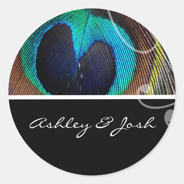 Peacock Feather Wedding Names Stickers (Front)