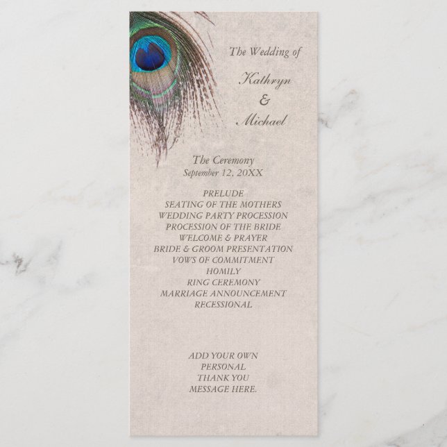 Peacock Feather Wedding Program Programme (Front)