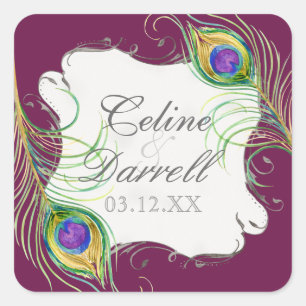 Peacock Feather Wedding Sticker or Seal