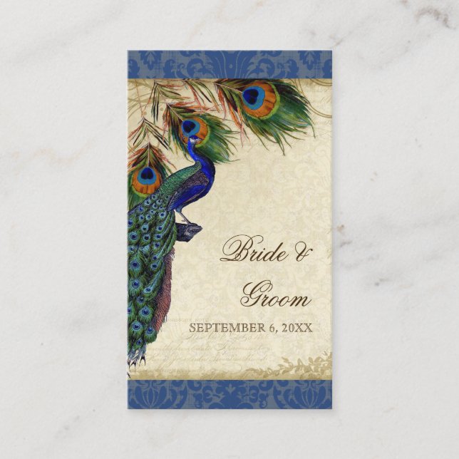 Peacock Feather Wedding Table Seating Escort Place Card (Front)