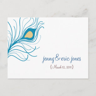 Peacock Feather Wedding Thank You Postcard