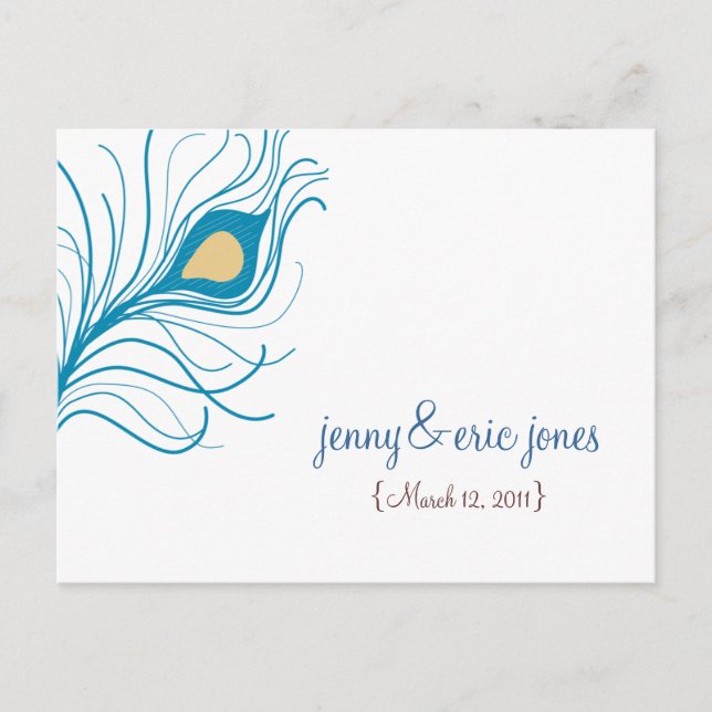 Peacock Feather Wedding Thank You Postcard (Front)