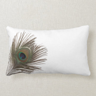 Peacock feather white lumbar cushion