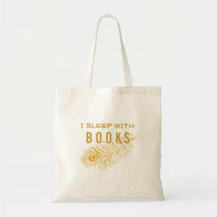 Peacock Feather With Heart I Sleep w/ Books Tote Bag