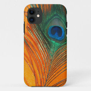 Peacock feather with Orange Glitter Still Life iPhone 11 Case