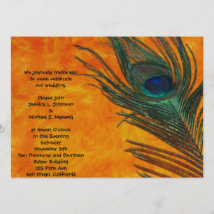Peacock Feather with Orange Wedding Invitation