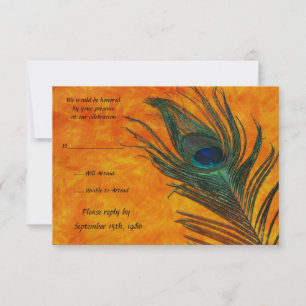Peacock Feather with Orange Wedding RSVP Cards