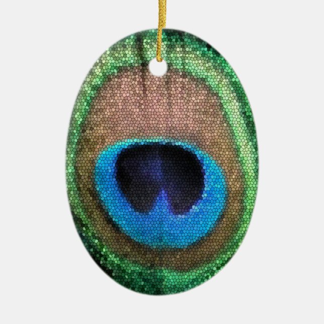 Peacock Feather with Stained Glass Effect Ceramic Tree Decoration (Front)