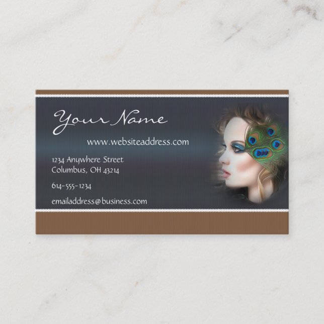 Peacock Feather Woman D2 Business Cards (Front)