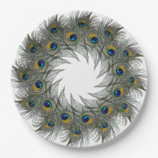 Peacock Feather Wreath Paper Plates (Front)