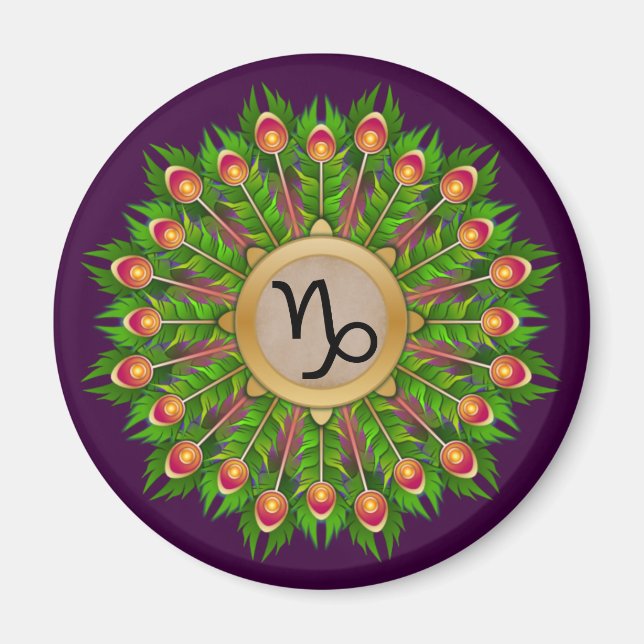 Peacock Feather Wreath Zodiac Sign Capricorn Magnet (Front)