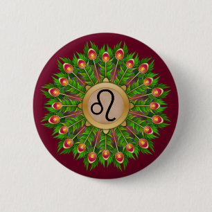 Peacock Feather Wreath Zodiac Sign Leo 6 Cm Round Badge