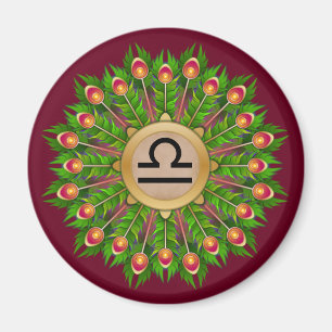 Peacock Feather Wreath Zodiac Sign Libra Magnet