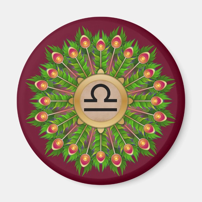 Peacock Feather Wreath Zodiac Sign Libra Magnet (Front)