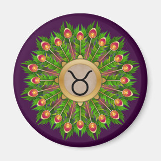 Peacock Feather Wreath Zodiac Sign Taurus Magnet