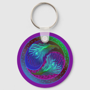 Peacock Feather Yin Yang 5 Key Ring