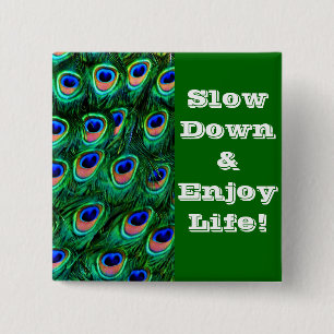 Peacock feathers_ 15 cm square badge