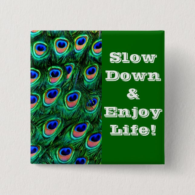 Peacock feathers_ 15 cm square badge (Front)