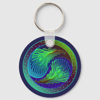 Peacock Feathers 1 Yin Yang Key Ring