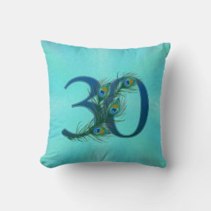 Peacock Feathers 30 Birthday Anniversary Milestone Cushion