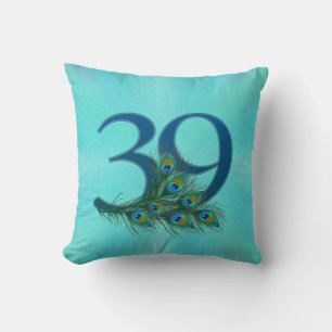 Peacock Feathers 39 Birthday Anniversary Milestone Cushion