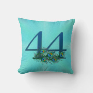 Peacock Feathers 44 Birthday Anniversary Milestone Cushion