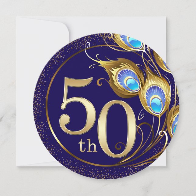 Peacock Feathers 50th Diamond Wedding Anniversary Invitation (Front)